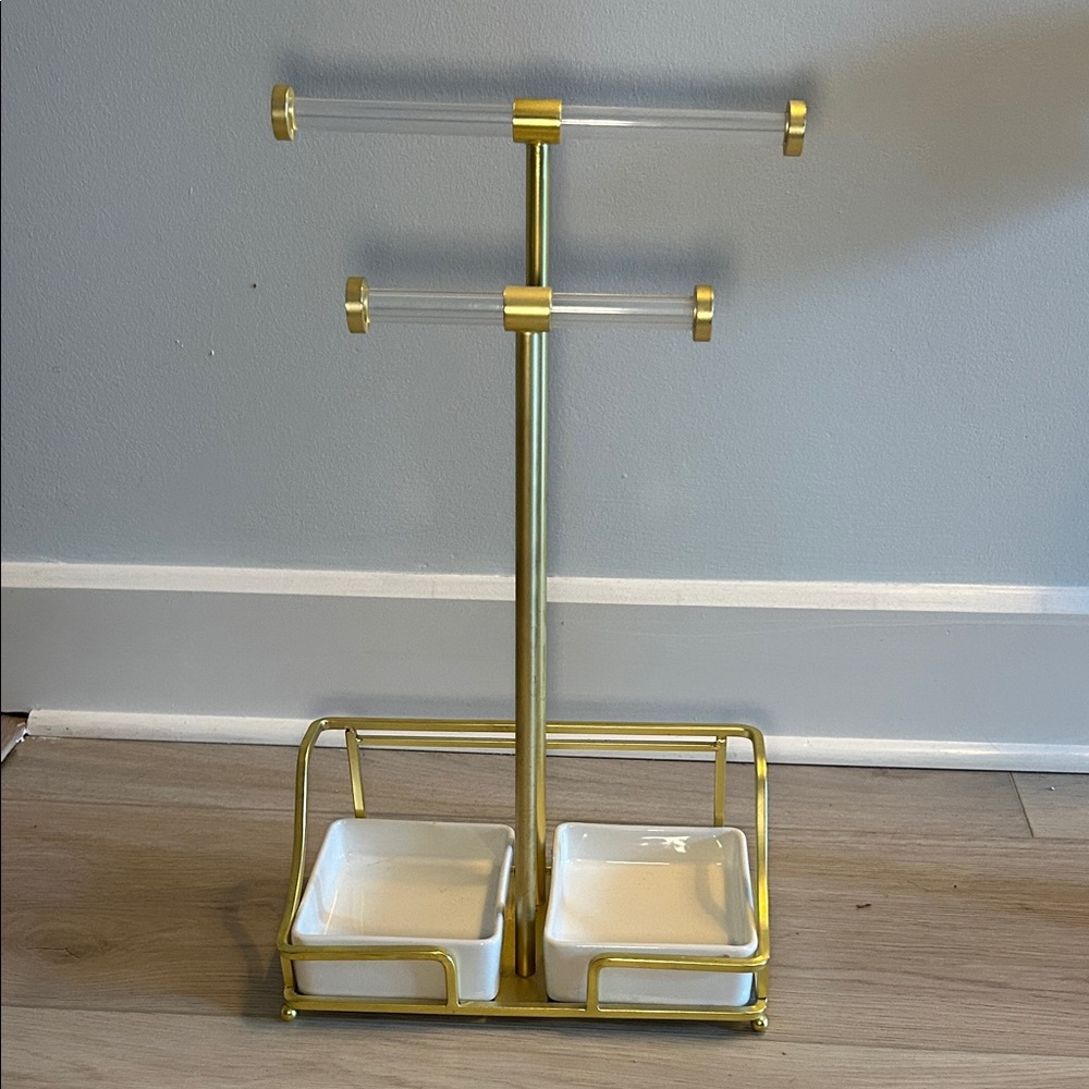Gold and White Jewelry Stand with Dishes